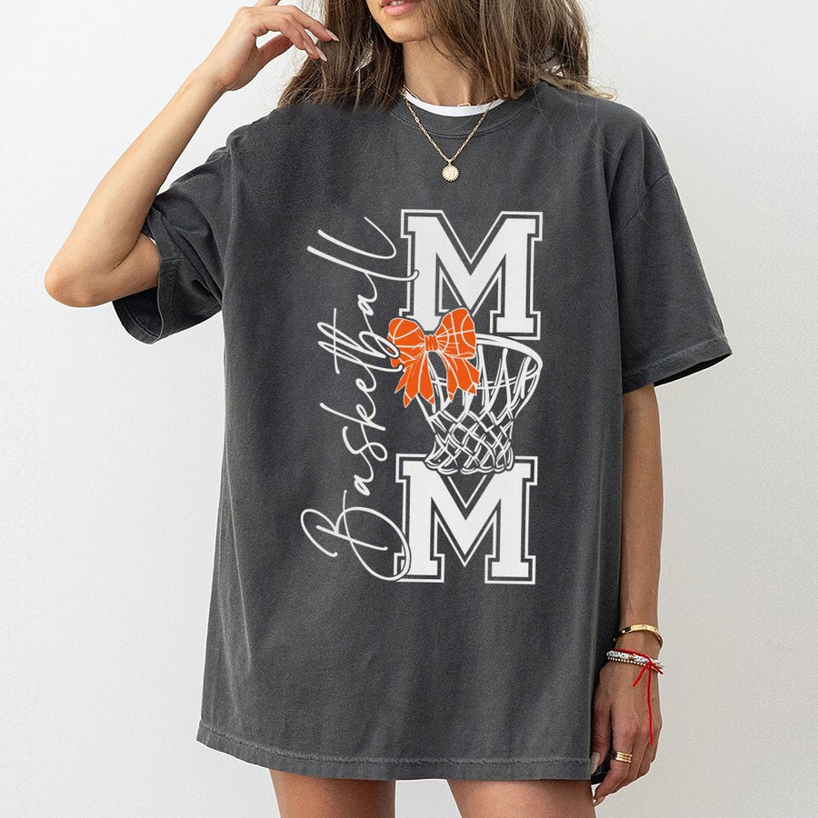 Basketball Mom T-Shirt | Coquette Bow Graphic Design | 100% Soft Cotton Tee | Game Day Gift for Basketball Mama