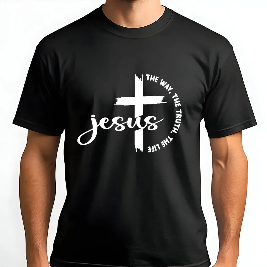 Jesus The Way The Truth The Life T-Shirt | Minimalist Cross Religious Graphic Tee | Premium 100% Cotton | Faith-Based Inspirational Christian Gift