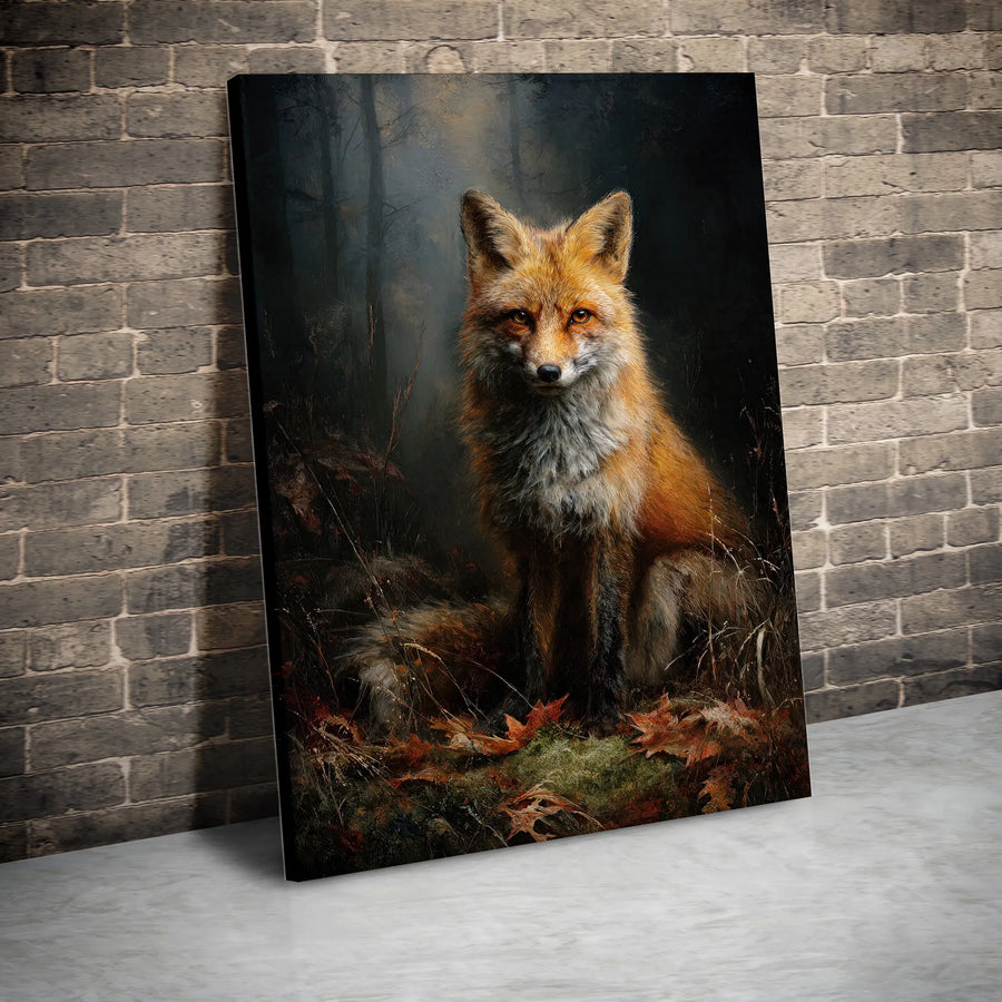 Red Fox Canvas Wall Art | Moody Autumn Forest Wildlife Portrait | Premium Gallery-Wrapped Print | Nature Lover Home Decor Gift