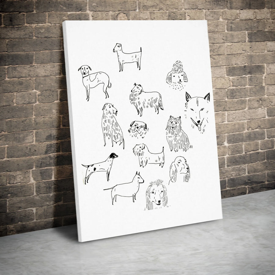 Dog Breeds Canvas Wall Art | Minimalist Line Art Dog Drawing | Premium Thick Canvas | Dog Lover Gift for Modern Home Decor