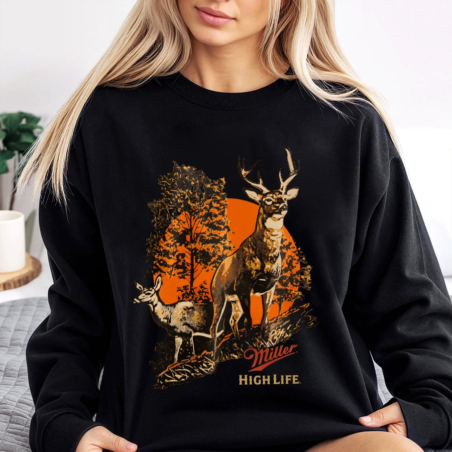 Vintage Miller High Life Deer Sweatshirt Retro Beer Ad Wildlife Scene,Classic Americana Hunting Sweatshirt With Buck