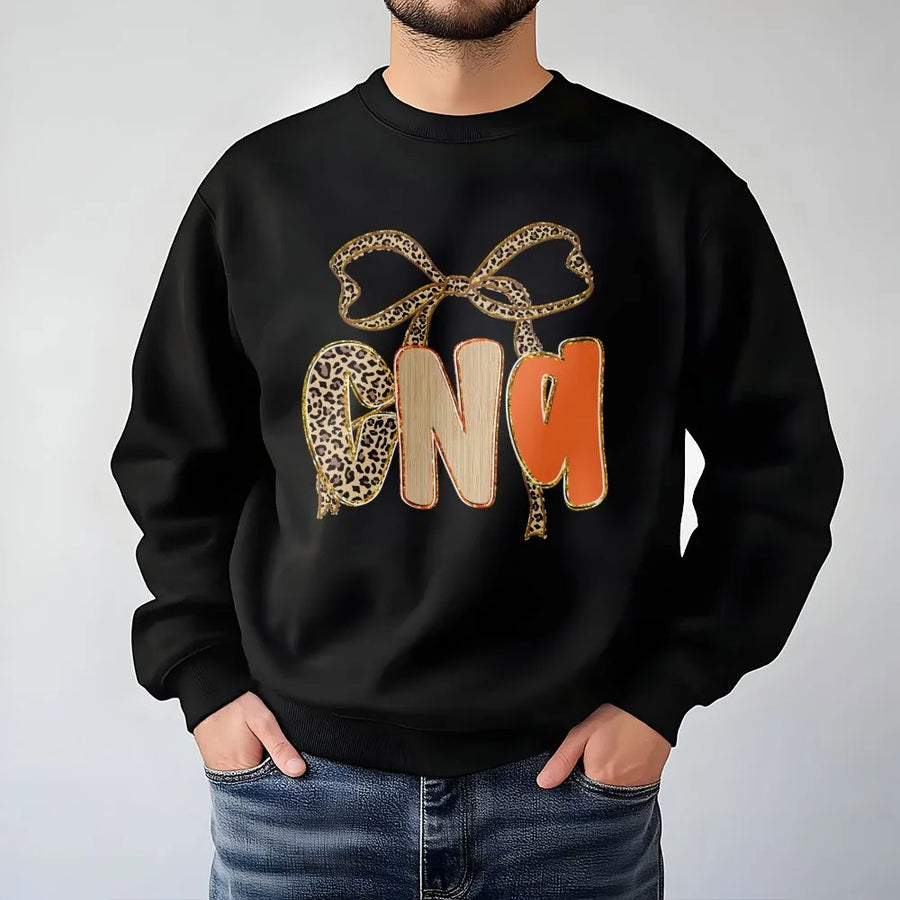 CNA Sweatshirt | Preppy Leopard Bow Design | Premium Cotton Blend | Nursing School Graduation Gift for Nurse Assistants