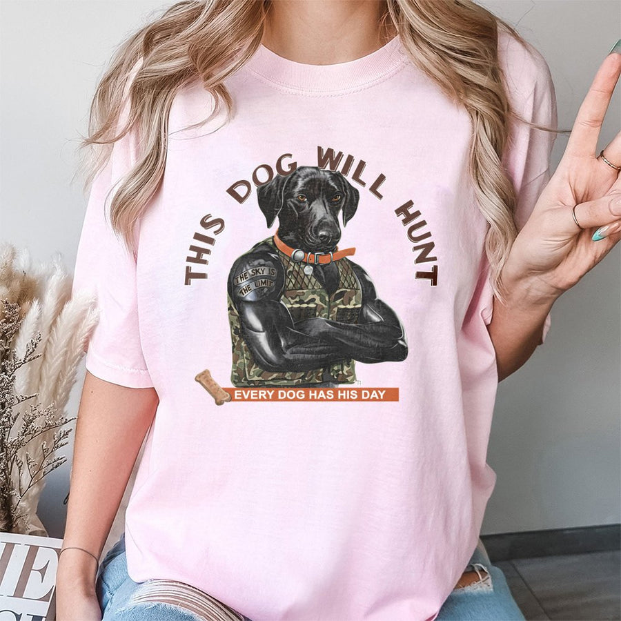 Hunting Dog T-Shirt | Buff Labrador Retriever Camo Graphic | Premium 100% Cotton Tee | Funny Gift for Hunters and Outdoorsmen