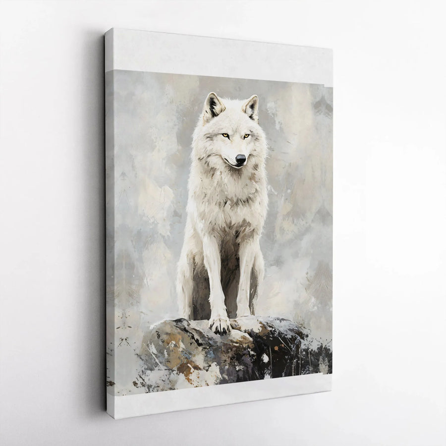 White Wolf Wall Art | Majestic Arctic Wolf Canvas Print | Premium Gallery-Wrapped Decor | Wildlife Animal Lover Gift for Home Office