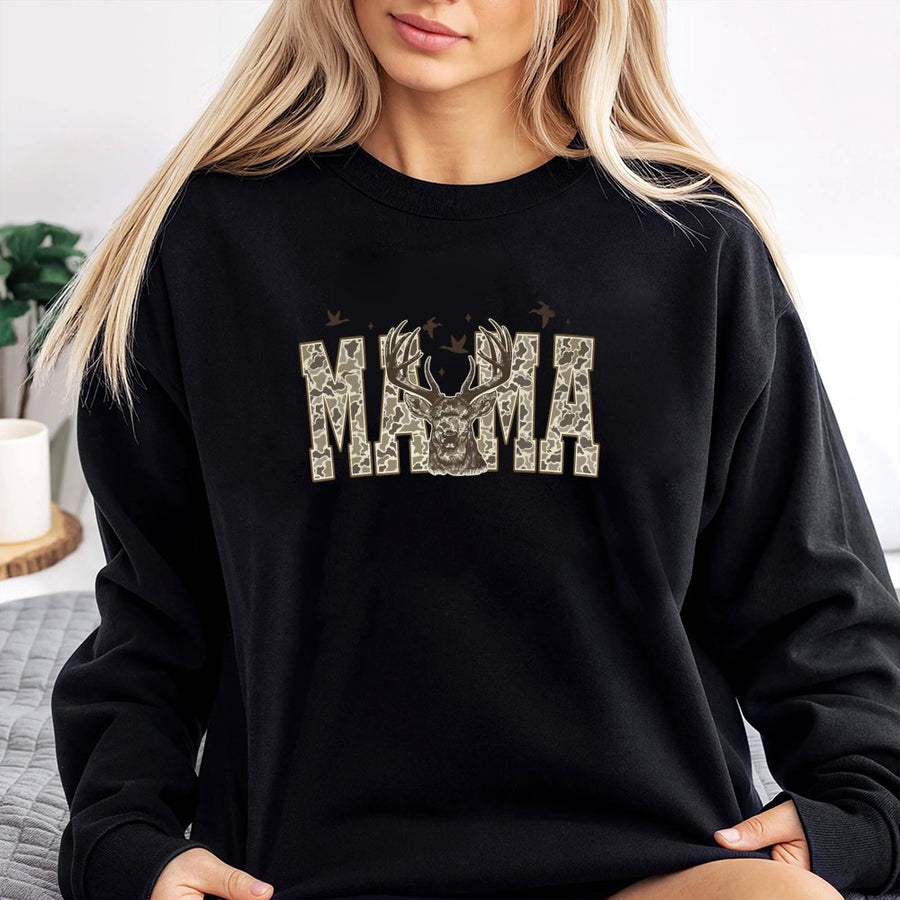 Camo Mama Sweatshirt | Deer Hunting Graphic Print | Premium Cotton Blend Unisex Crewneck | Country Style Gift for Mom
