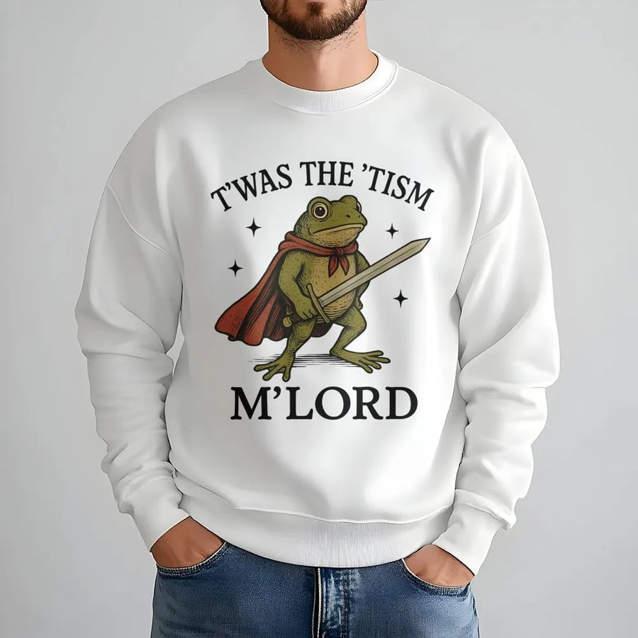 T'Was The 'Tism M'Lord Sweatshirt | Funny Frog With Sword Graphic | Premium Cotton Blend | Sarcastic Autism Awareness Gift for Neurodivergent Adults