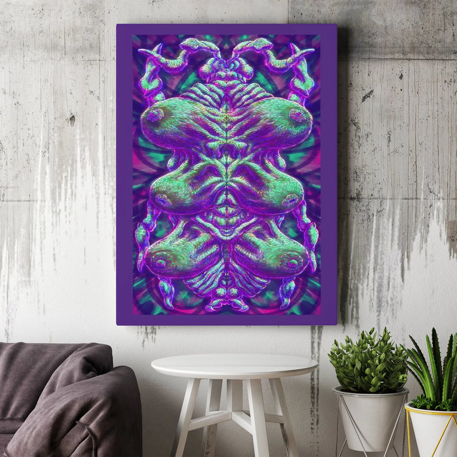 Psychedelic Alien Wall Art Canvas | Trippy Surrealist Sci-Fi Decor | Gallery Wrapped Premium Print | Unique Gift for Science Fiction Fans