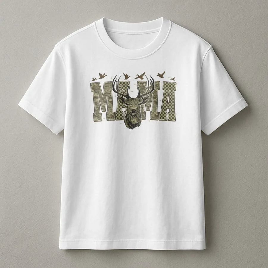 Camo Mama T-Shirt | Hunting Season Deer Graphic Tee | Soft Cotton Country Apparel | Western Mom Gift for Hunter Wife