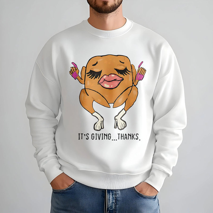 It's Giving Thanks Turkey Sweatshirt | Funny Thanksgiving Meme Graphic | Premium Cotton Blend | Unisex Holiday Gift for Her