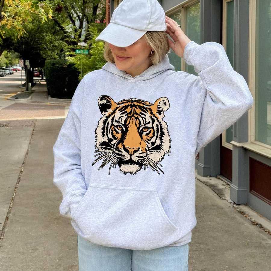 Vintage Tiger Hoodie | Retro Wild Cat Graphic Print | Premium Cotton-Blend Pullover | Wildlife Lover Gift for Men and Women