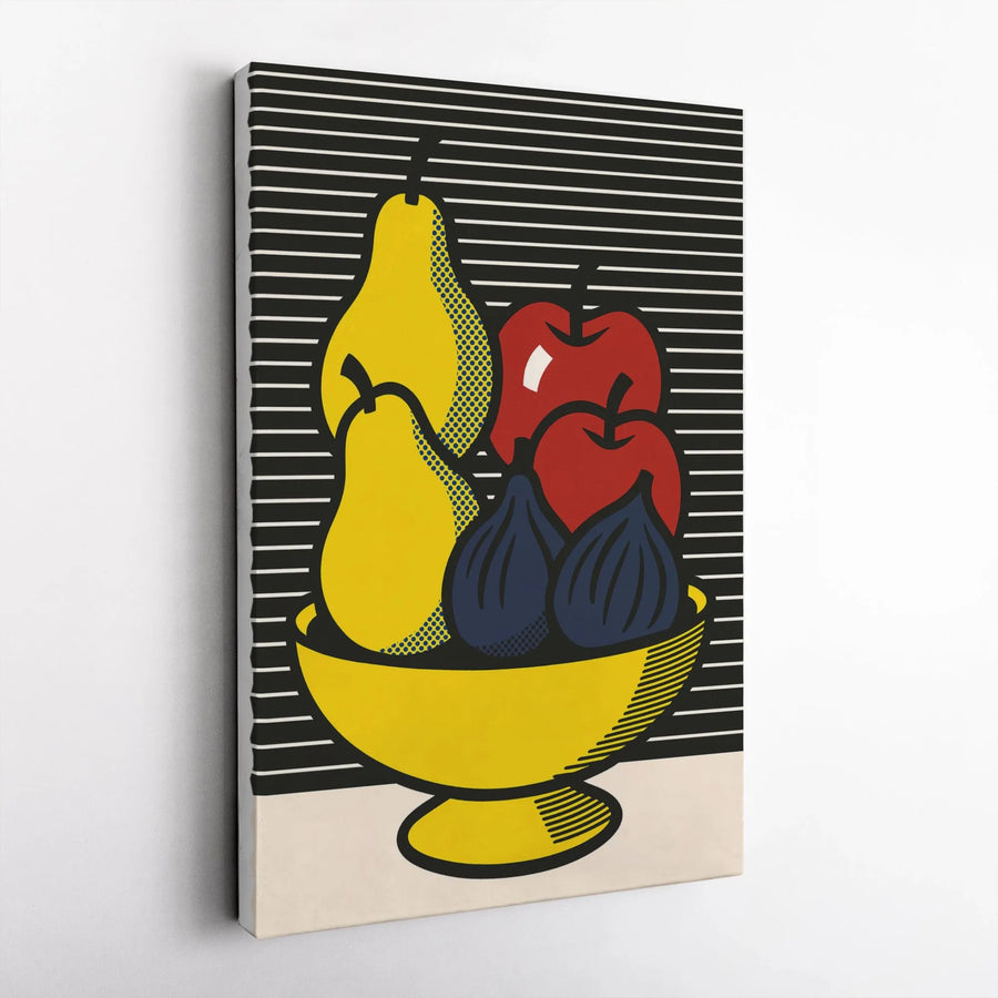 Pop Art Fruit Bowl Canvas Print | Mid Century Modern Still Life Decor | Premium Gallery Wrapped Wall Art | Kitchen Dining Room Gift Idea