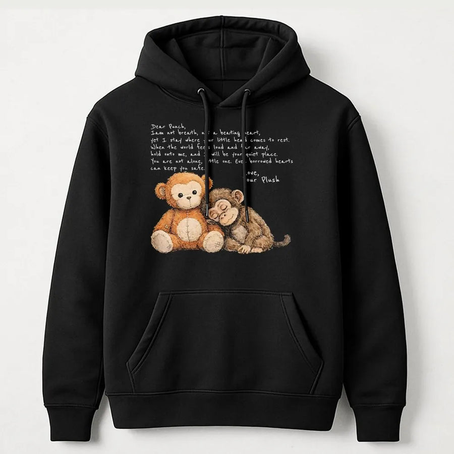 Dear Punch Monkey Poem Hoodie | Emotional Support Plushie Design | Cozy Premium Cotton Blend | Meaningful Mental Health Gift For Her