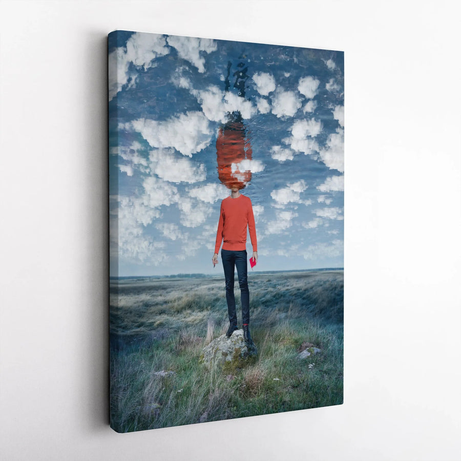 Surreal Head in the Clouds Canvas Wall Art | Abstract Man Photo Print | Premium Gallery Wrap Canvas | Unique Modern Home & Office Decor Gift