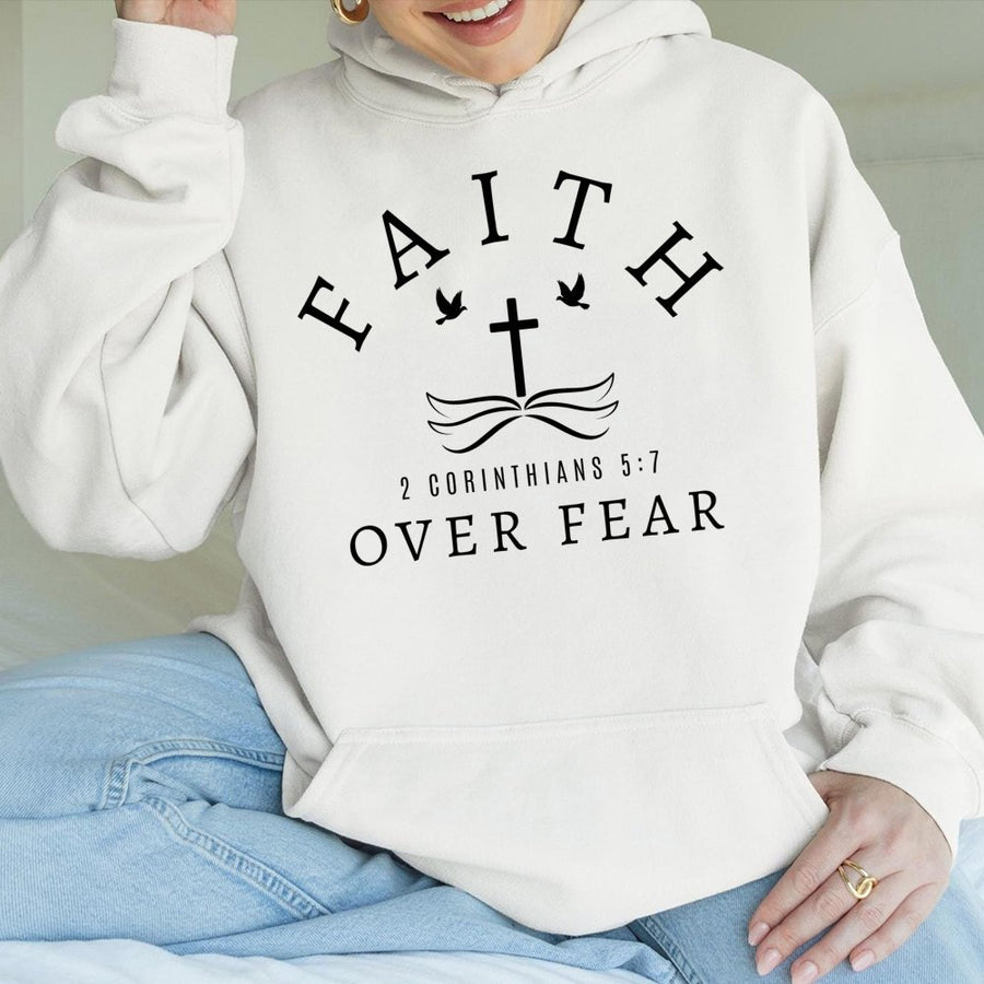 Faith Over Fear Hoodie | 2 Corinthians 5:7 Bible Verse Graphic | Premium Cotton Blend | Christian Gift for Men and Women
