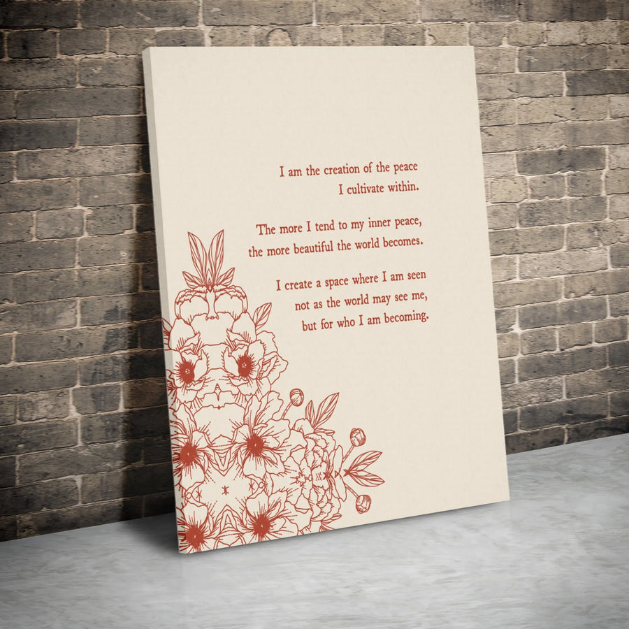 Inner Peace Wall Art | Inspirational Quote Floral Canvas Print | Premium Gallery-Wrapped Decor | Motivational Mindful Gift for Her