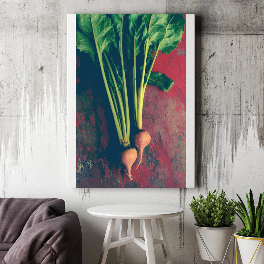 Golden Beets Canvas Wall Art | Rustic Vegetable Still Life Print | Premium Gallery Wrap Canvas | Modern Farmhouse Kitchen Decor Gift for Chef