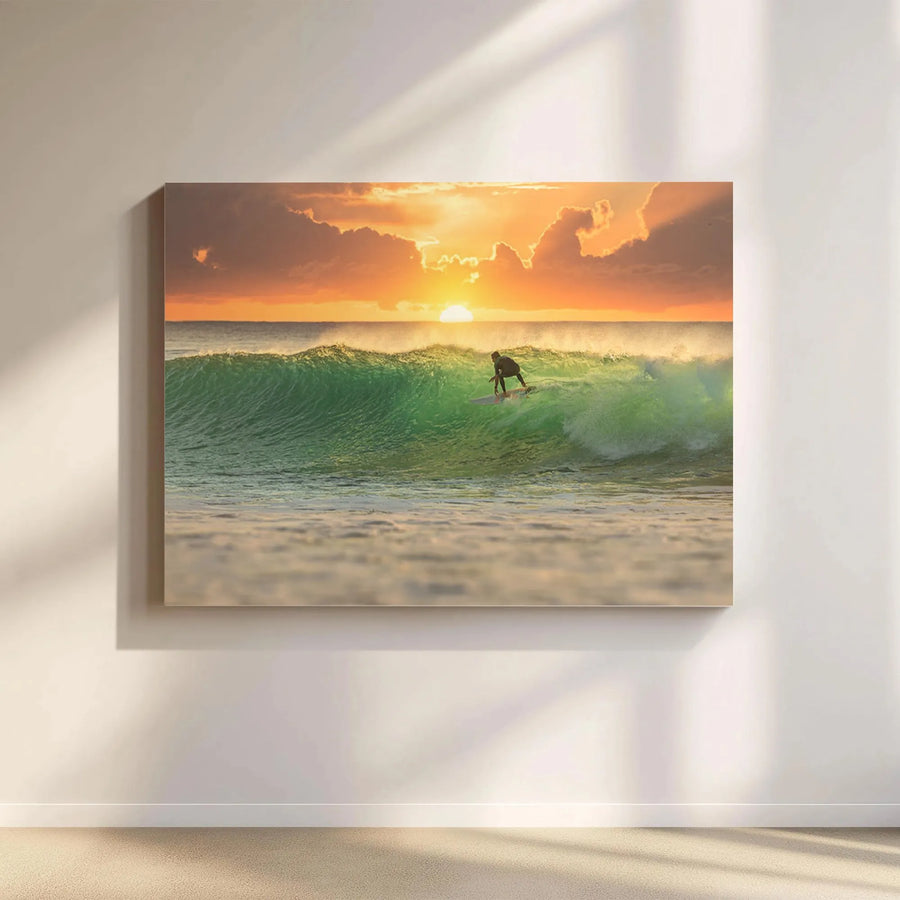 Surfing Canvas Wall Art | Ocean Sunset Photography | Premium Gallery Wrapped Canvas | Coastal Home Decor Gift for Surfer