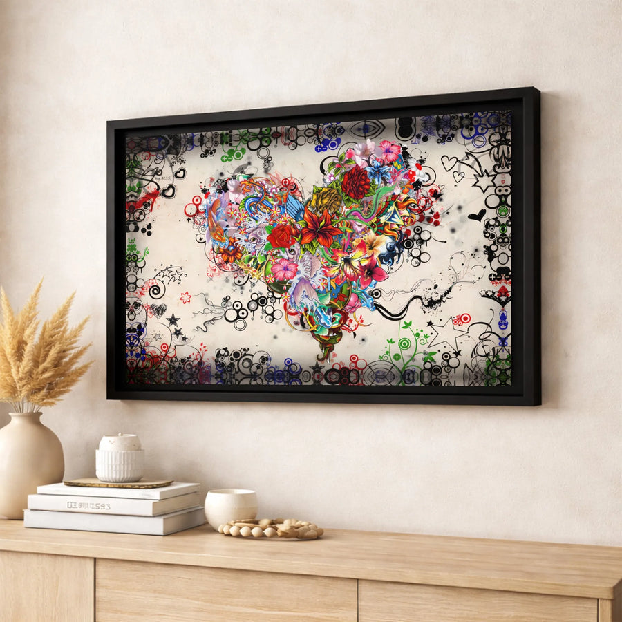 Floral Heart Wall Art | Colorful Graffiti Abstract Canvas Print | Premium Gallery Wrapped Decor | Modern Romantic Home Gift