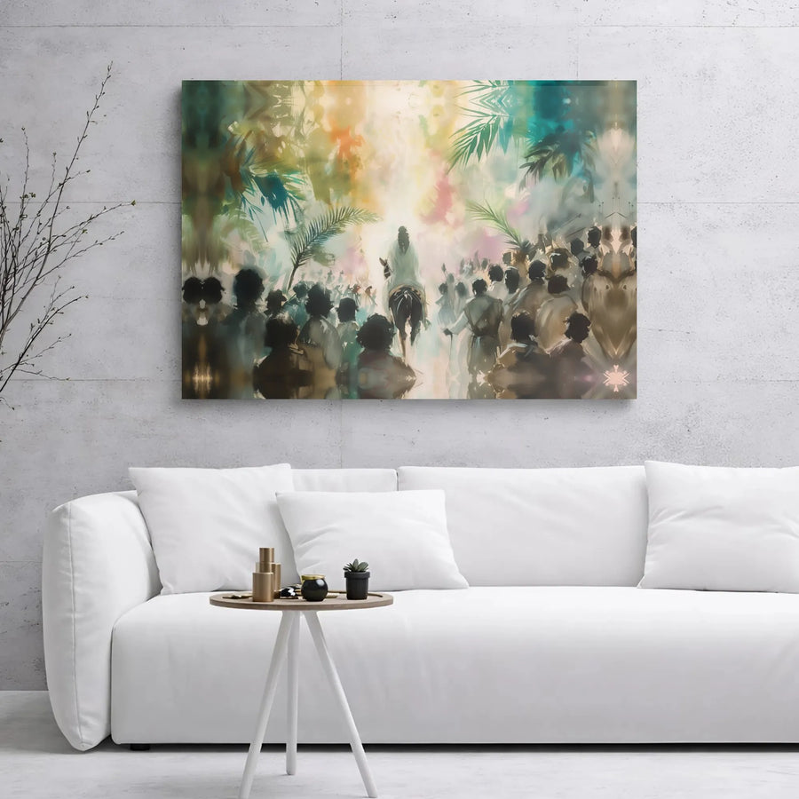 Palm Sunday Jesus Entry Canvas | Abstract Watercolor Biblical Wall Art | Premium Gallery Wrap Print | Christian Religious Home Decor Gift
