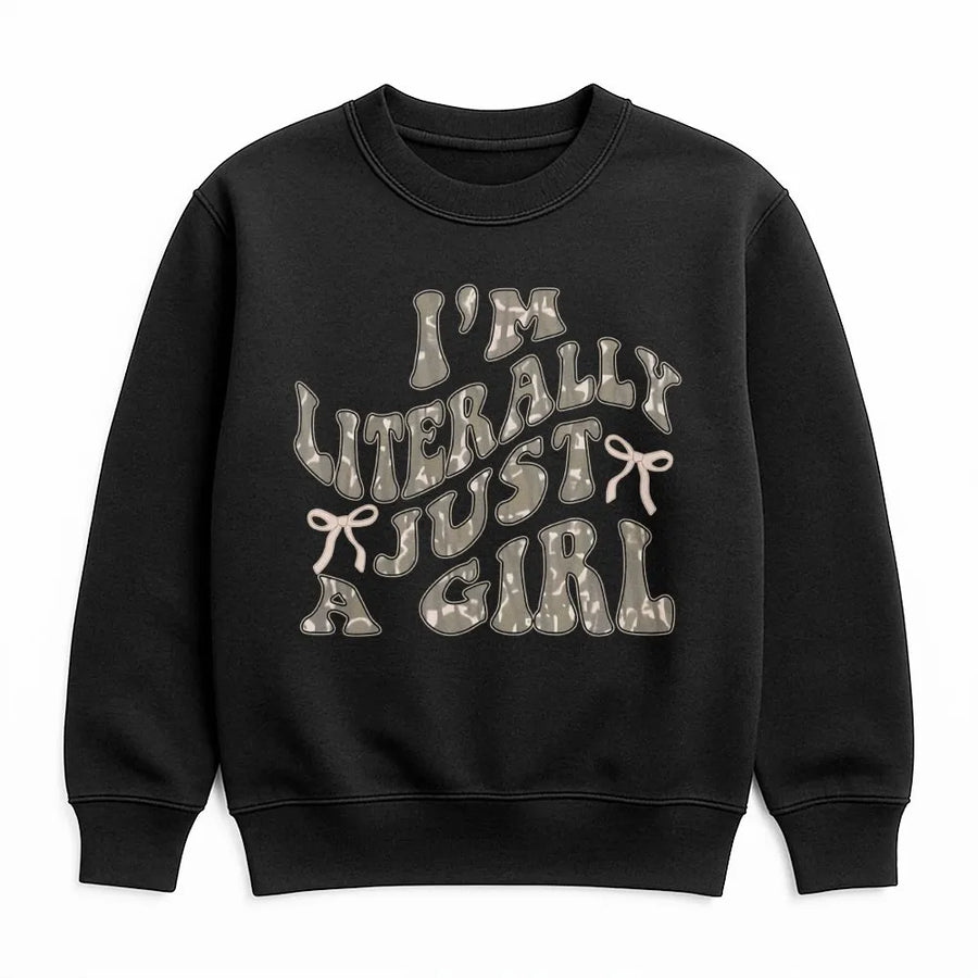 I'm Literally Just A Girl Sweatshirt | Retro Coquette Bow Graphic | Premium Cotton Blend | Aesthetic Trendy Gift For Women