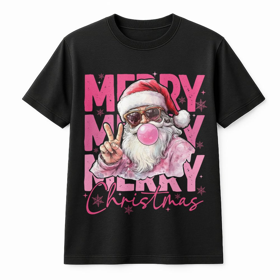 Cool Santa Bubble Gum T-Shirt | Retro Hipster Sunglasses Graphic | Premium 100% Cotton Tee | Funny Merry Christmas Gift for Holiday Lovers