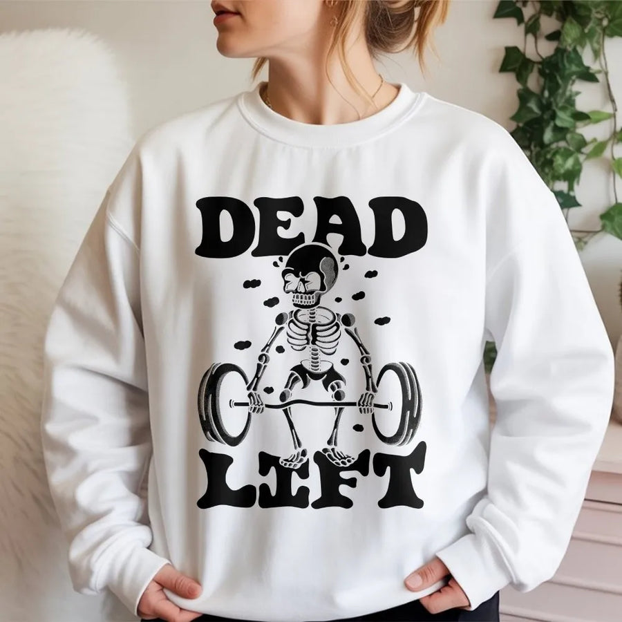 Deadlift Skeleton Sweatshirt | Funny Weightlifting Graphic Print | Premium Cotton Blend | Unisex Gym Pump Cover Gift for Fitness Lovers
