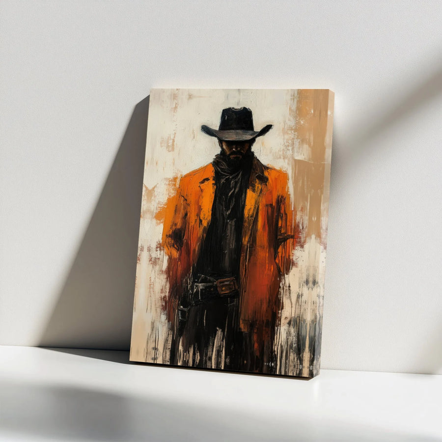 Western Cowboy Canvas Wall Art | Modern Painterly Artwork | Premium Gallery Wrapped Canvas | Southwestern Man Cave Decor Gift