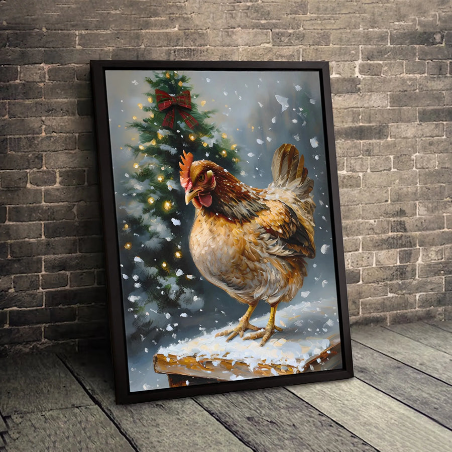 Christmas Chicken Canvas Art | Snowy Winter Farmhouse Wall Decor | Gallery Quality 1.25 Inch Wrap | Holiday Animal Lover Gift