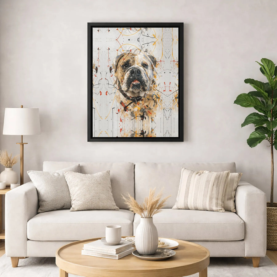 English Bulldog Canvas Wall Art | Abstract Paint Splatter Portrait | Premium Gallery-Wrapped Print | Dog Lover Home Decor Gift