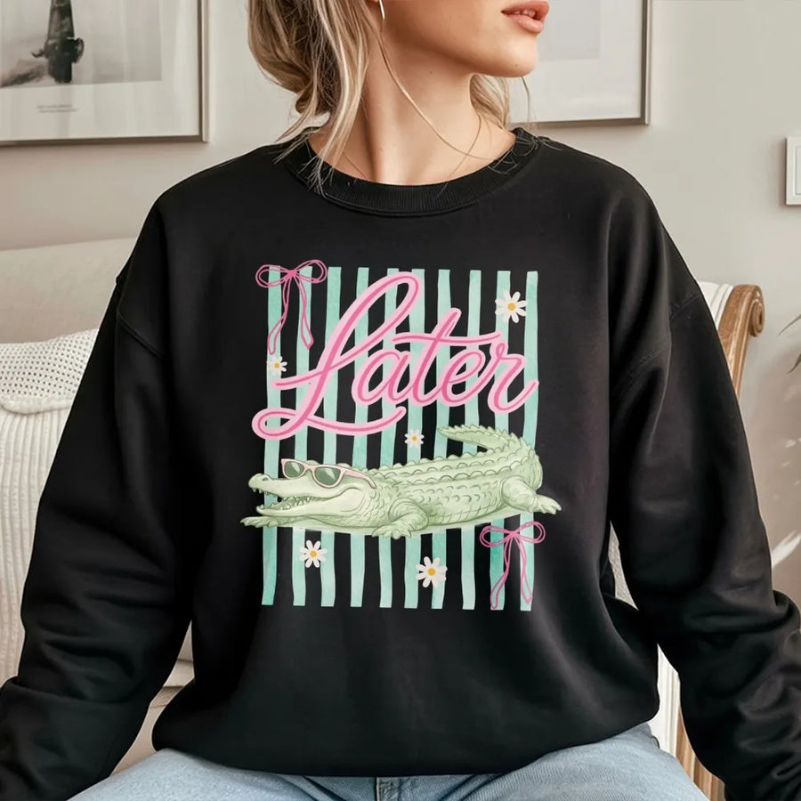 See You Later Alligator Sweatshirt | Cute Gator Summer Graphic | Premium Cotton Blend Sweatshirt | Last Day of School Teacher Gift