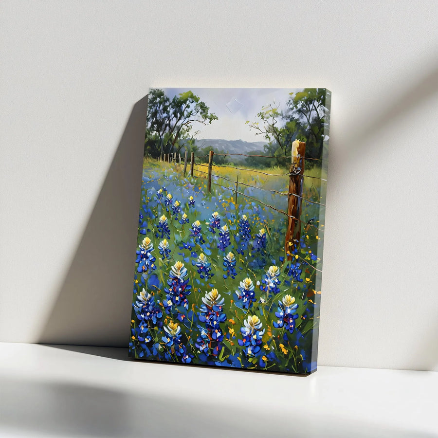 Texas Bluebonnets Canvas Wall Art | Impressionist Wildflower Landscape | Premium Gallery Wrap Print | Nature Decor For Home Or Office