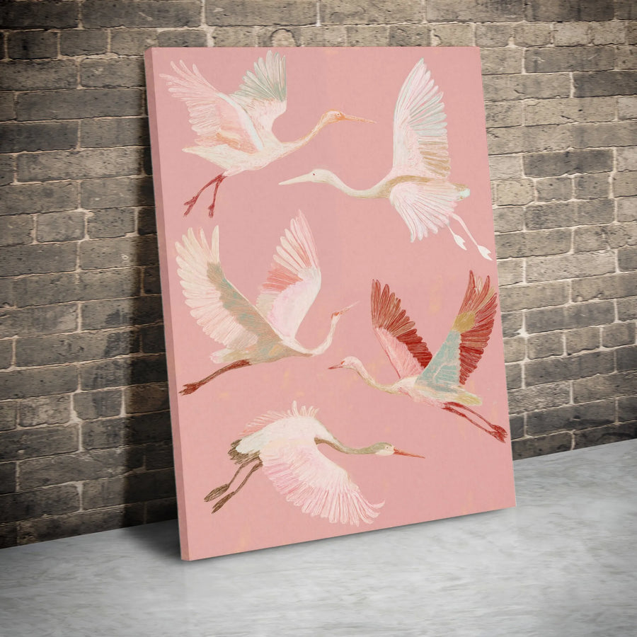 Flying Cranes Canvas Print | Vintage Chinoiserie Bird Illustration | Premium Thick Canvas | Zen Bedroom Decor Gift