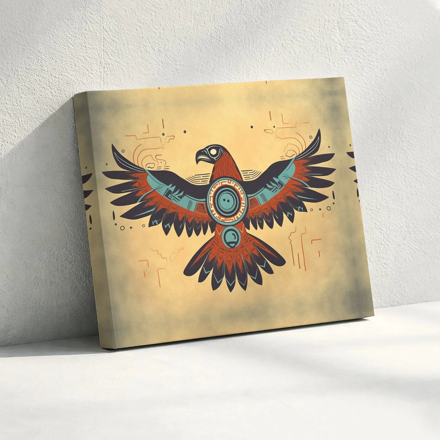 Tribal Eagle Wall Art Canvas | Southwestern Geometric Bird Design | Premium Gallery Wrap Print | Native American Inspired Home Decor Gift