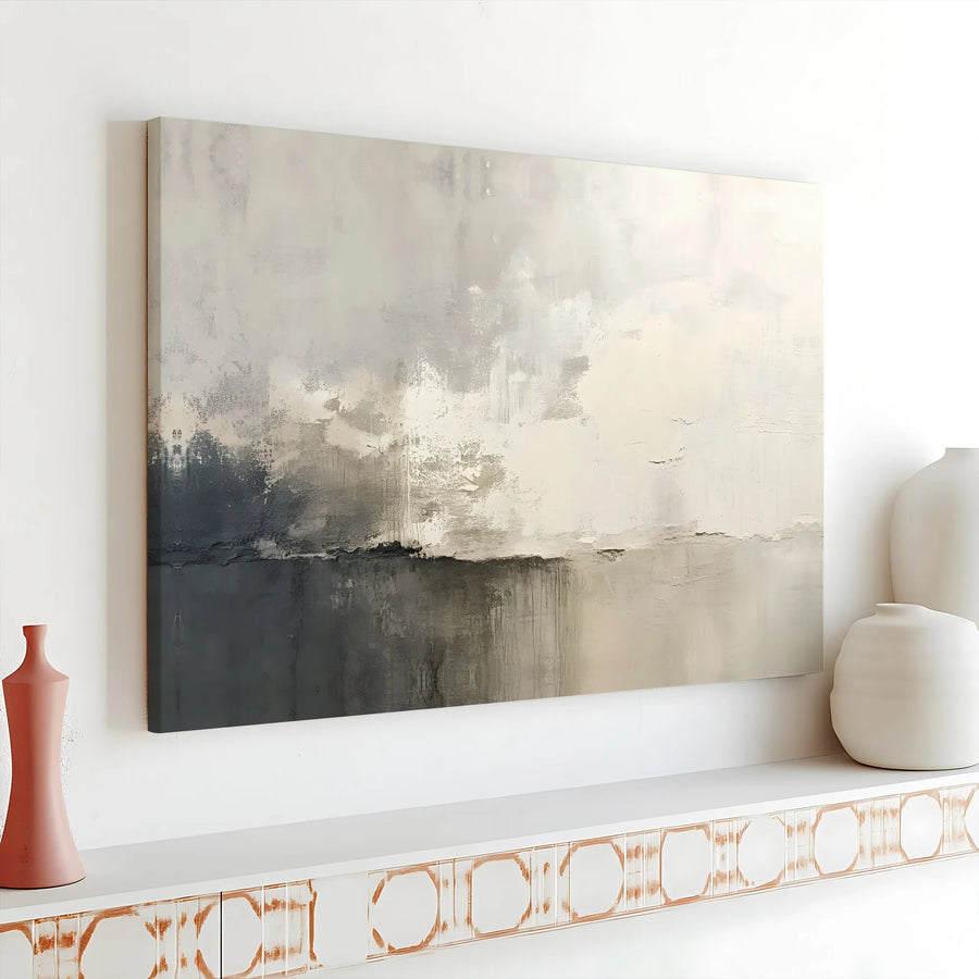 Minimalist Abstract Canvas Wall Art | Neutral Gray and Beige Modern Print | 1.25 Inch Gallery Wrap | Premium Home Decor for Office or Living Room