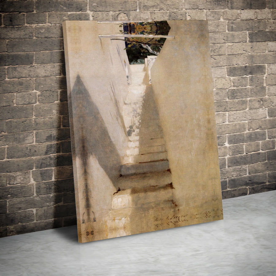 Staircase in Capri Canvas Wall Art | John Singer Sargent Vintage Painting Reproduction | Premium 1.25" Thick Gallery Wrap | Collector's Gift for Art Lover