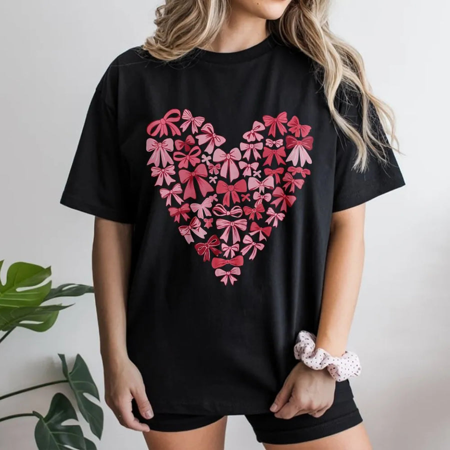 Coquette Bow Heart T-Shirt | Pink Ribbon Aesthetic Graphic | Soft Cotton Premium Tee | Cute Valentine's Day Gift For Her