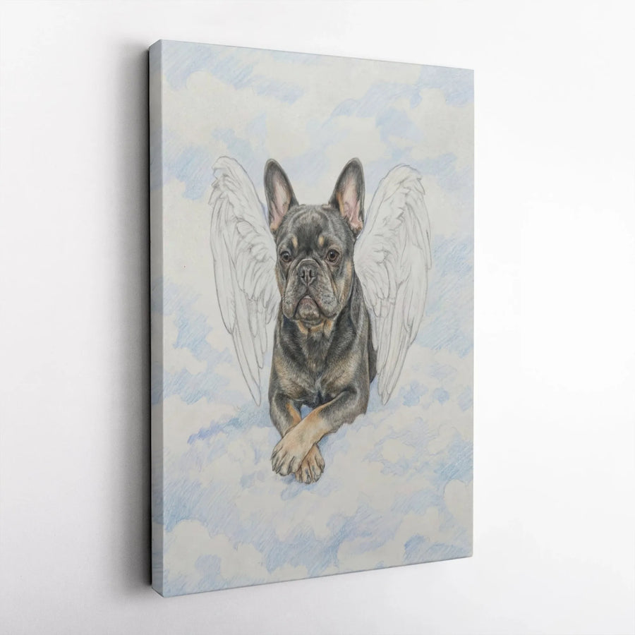 French Bulldog Angel Canvas | Sketch Art with Angel Wings | Premium Gallery Wrapped Print | Sympathy Gift for Dog Loss