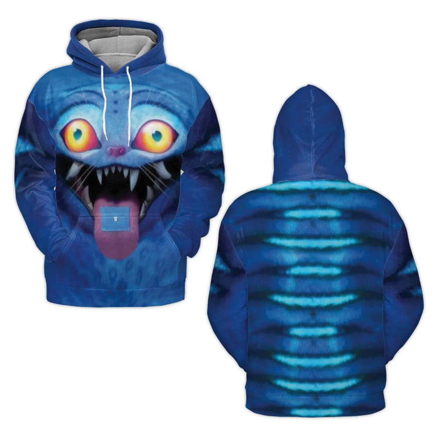 Psychedelic Cat 3D Hoodie | Blue Monster Creature Graphic Art | Premium Brushed Fleece Pullover | Festival Streetwear Gift for Men and Women