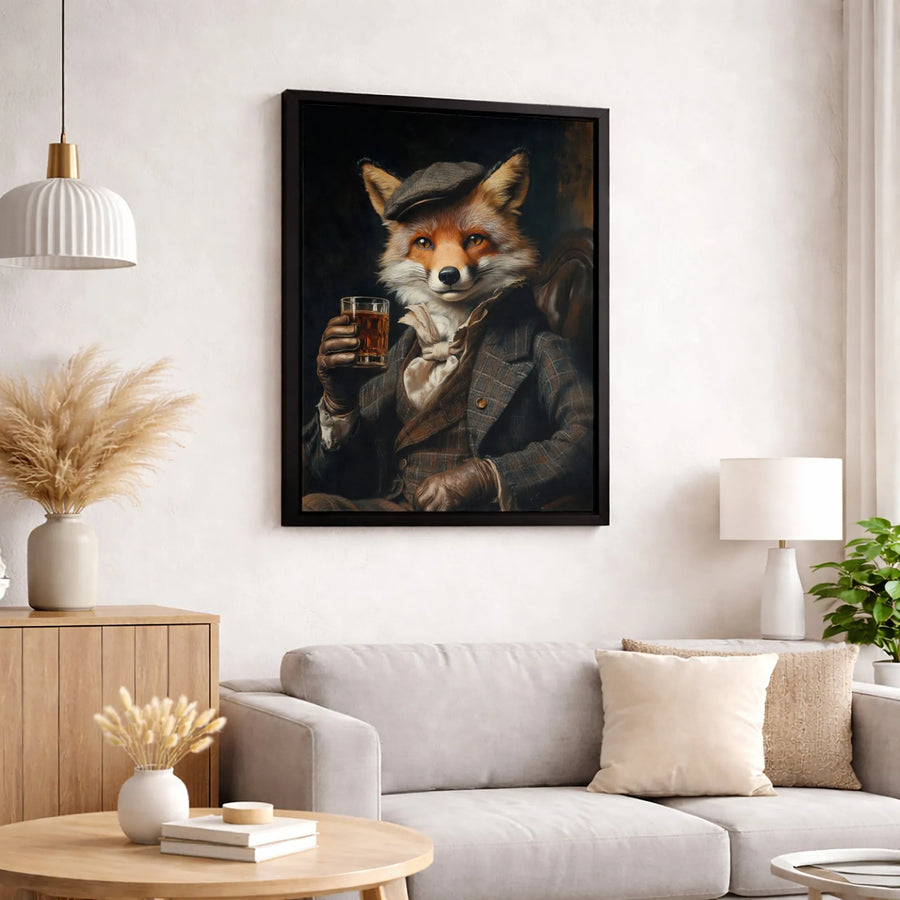 Gentleman Fox Wall Art | Victorian Style Anthropomorphic Animal Portrait | Premium Gallery-Wrapped Canvas | Bar Decor & Whiskey Lover Gift