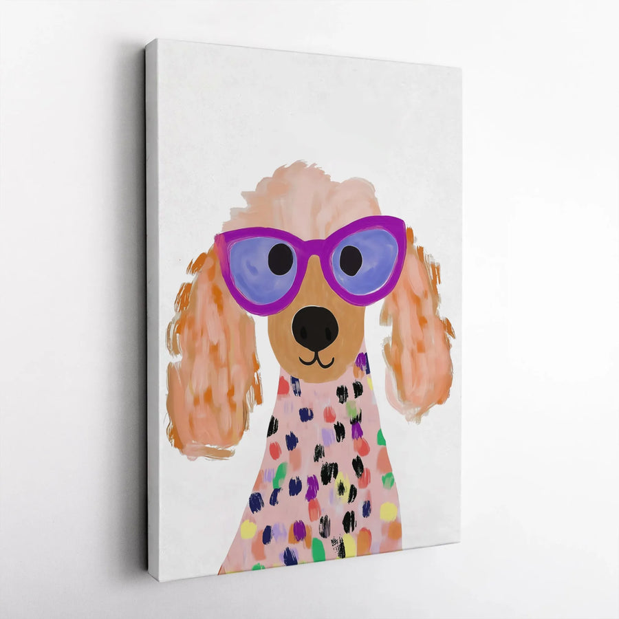 Poodle Wall Art | Funky Dog With Purple Sunglasses Print | Gallery-Quality Canvas | Modern Whimsical Home Decor Gift