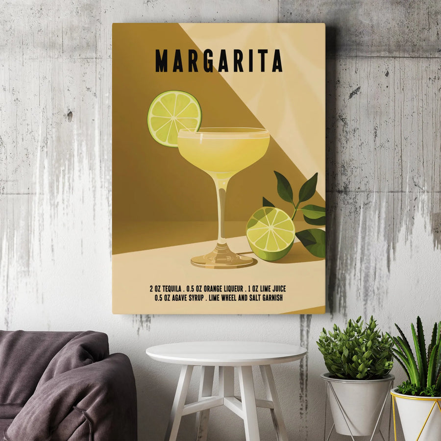 Margarita Cocktail Recipe Wall Art | Minimalist Kitchen & Bar Poster Print | Premium Gallery-Wrapped Canvas | Unique Gift for Mixologists & Bartenders