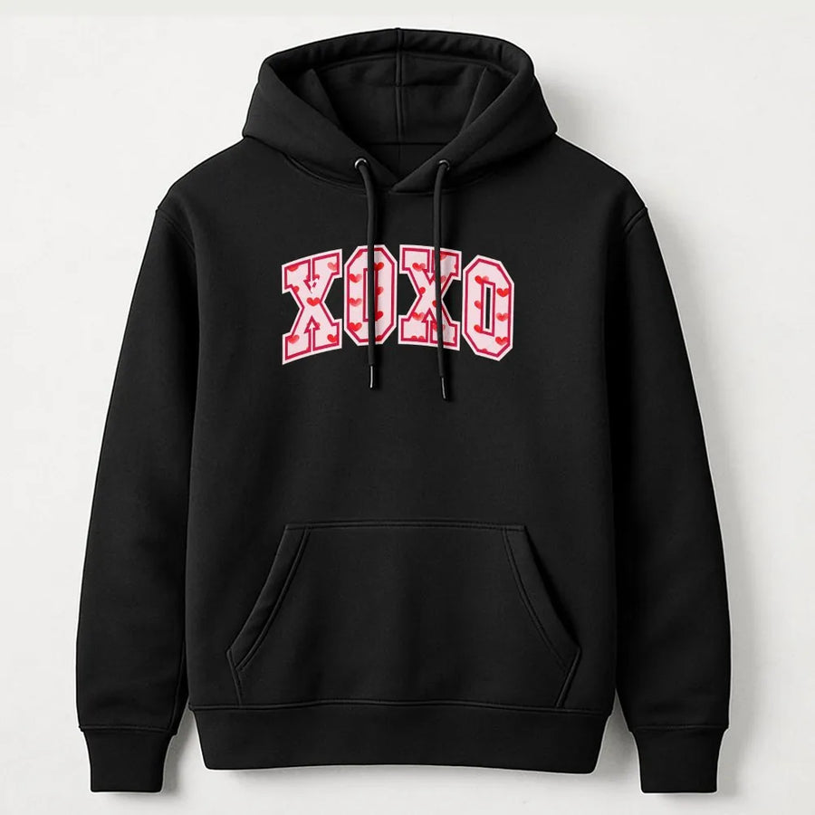 XOXO Hoodie with Hearts | Cute Preppy Valentine's Day Pullover | Soft Cotton Blend | Romantic Gift for Her