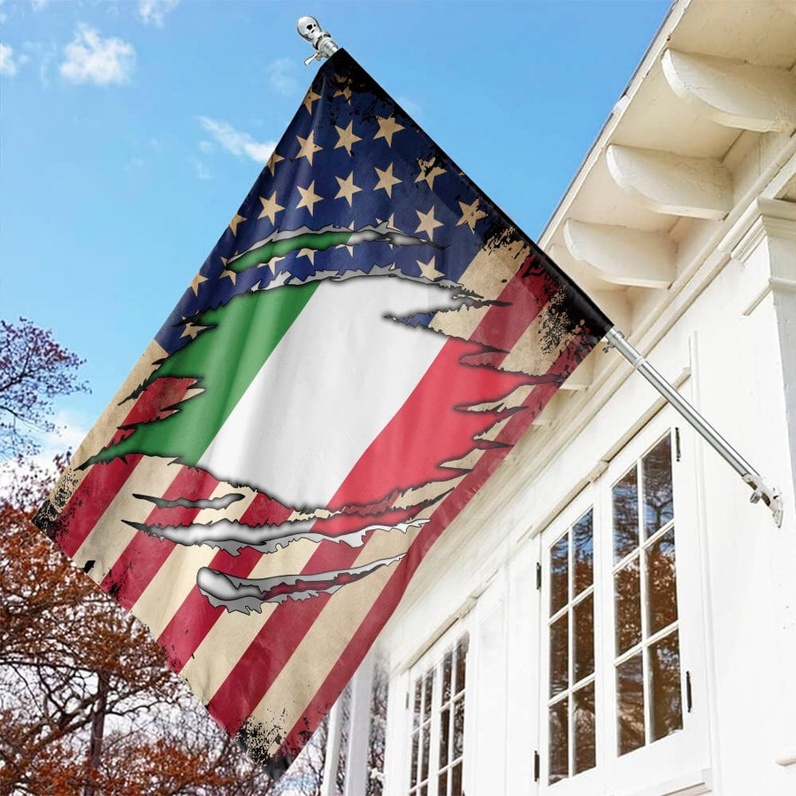 American Italian Flag | Torn USA Italy Heritage Design | Premium Polyester Weather-Resistant | Patriotic Garden House Gift