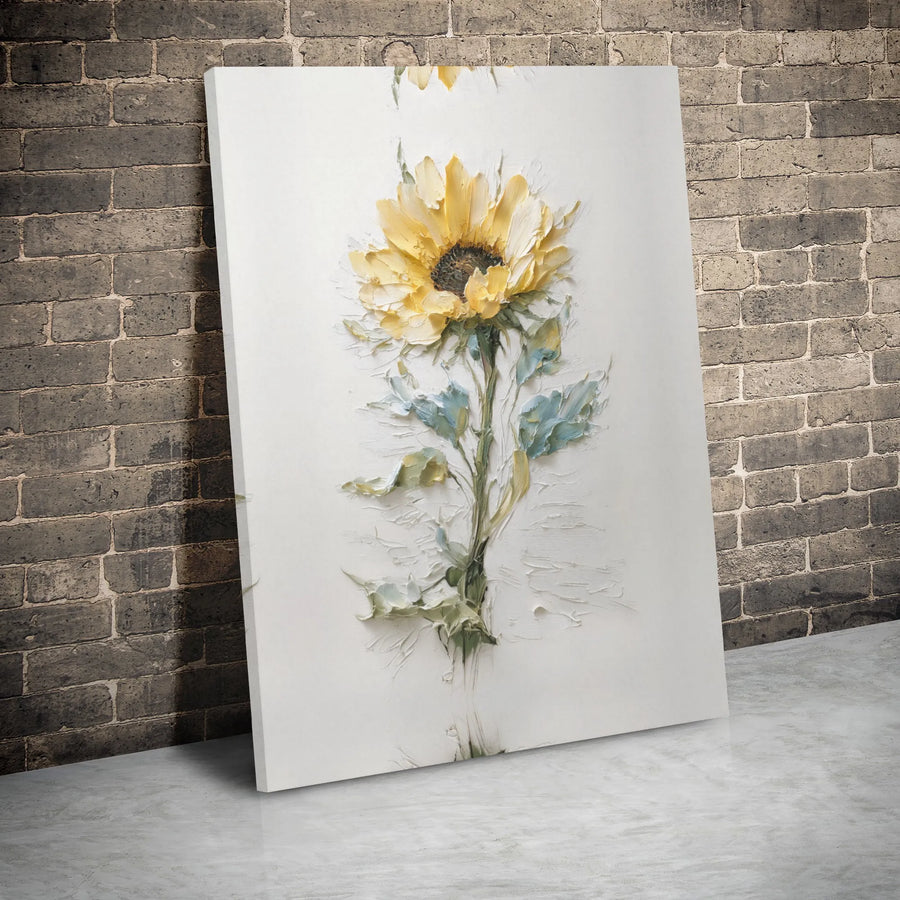 Sunflower Canvas Wall Art | Impasto Oil Painting Texture | Premium Gallery Wrap Print | Floral Modern Home Decor Gift