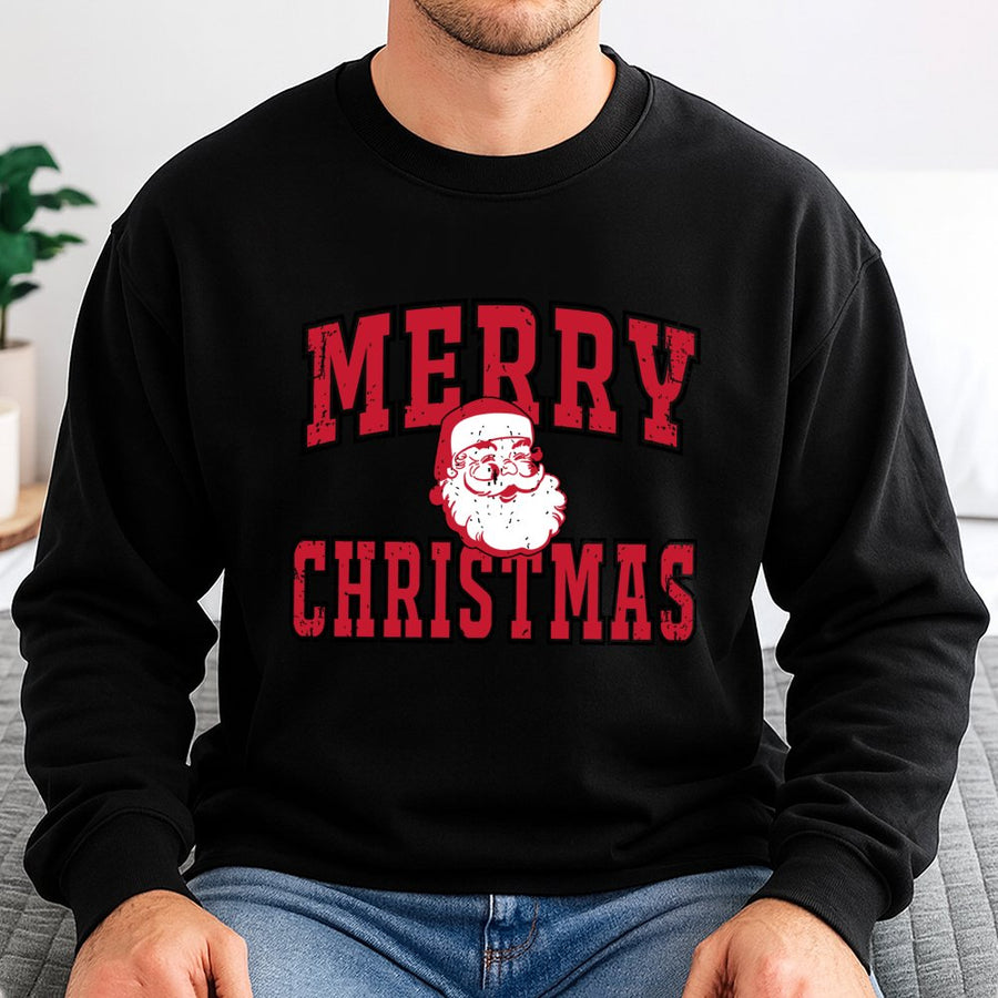 Merry Christmas Santa Sweatshirt | Distressed Retro Graphic Print | Cotton Blend Premium Crewneck | Holiday Gift For Men And Women
