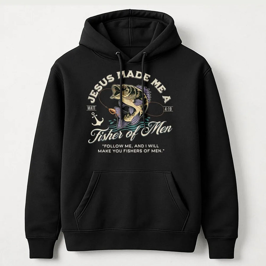 Fisher Of Men Hoodie | Jesus Christian Bible Verse Bass Fishing Graphic | Premium Unisex Pullover | Faithful Gift For Fishermen And Outdoor Lovers