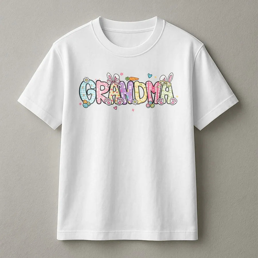 Grandma Easter T-Shirt | Pastel Bunny Lettering Design | 100% Soft Cotton | Premium Holiday Gift for Grandma