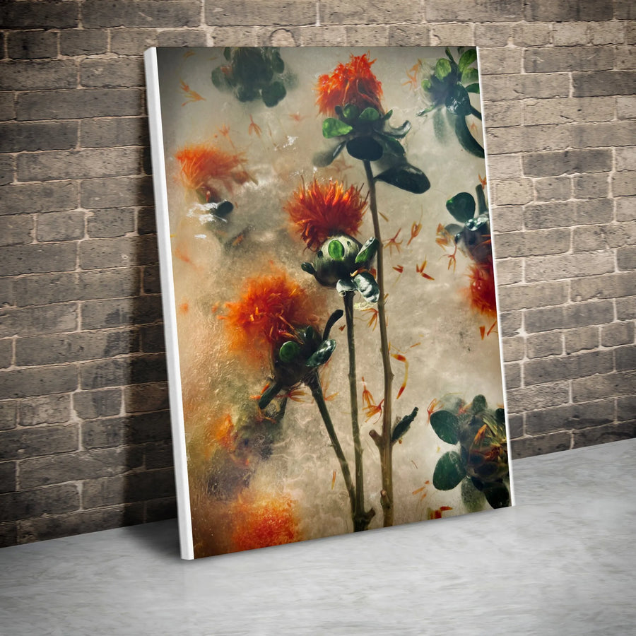 Orange Botanical Canvas Print | Abstract Frozen Floral Photography | Gallery Quality 1.25" Deep Canvas | Premium Art Gift for Modern Home
