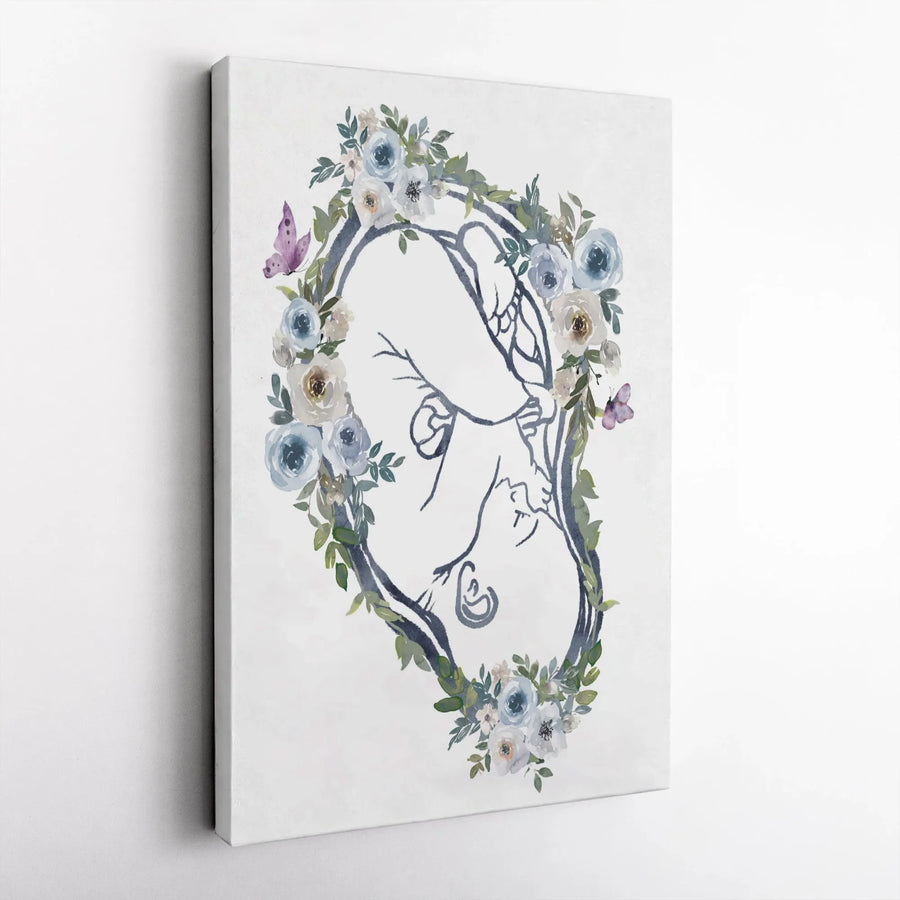 Mother Breastfeeding Line Art Canvas | Watercolor Floral Wreath Print | Premium Gallery-Wrapped Wall Decor | Meaningful Gift for New Mom
