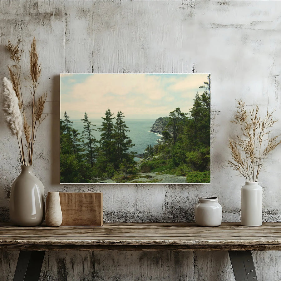 Coastal Forest Canvas Wall Art | Rocky Coastline with Pine Trees | Premium Gallery Wrapped Canvas | Rustic Cabin Decor Gift